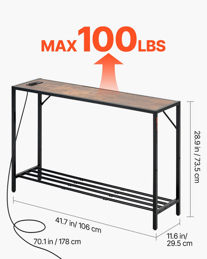 VEVOR Narrow Console Table, 41.7" Behind Couch Table with Power Outlets, 2-Tier Long Entryway Table, Sofa Table with Metal Frame and Charge Station, for Entryway, Hallway, Living Room - BSXGZDCK4171W3Q5FV1 - view 4