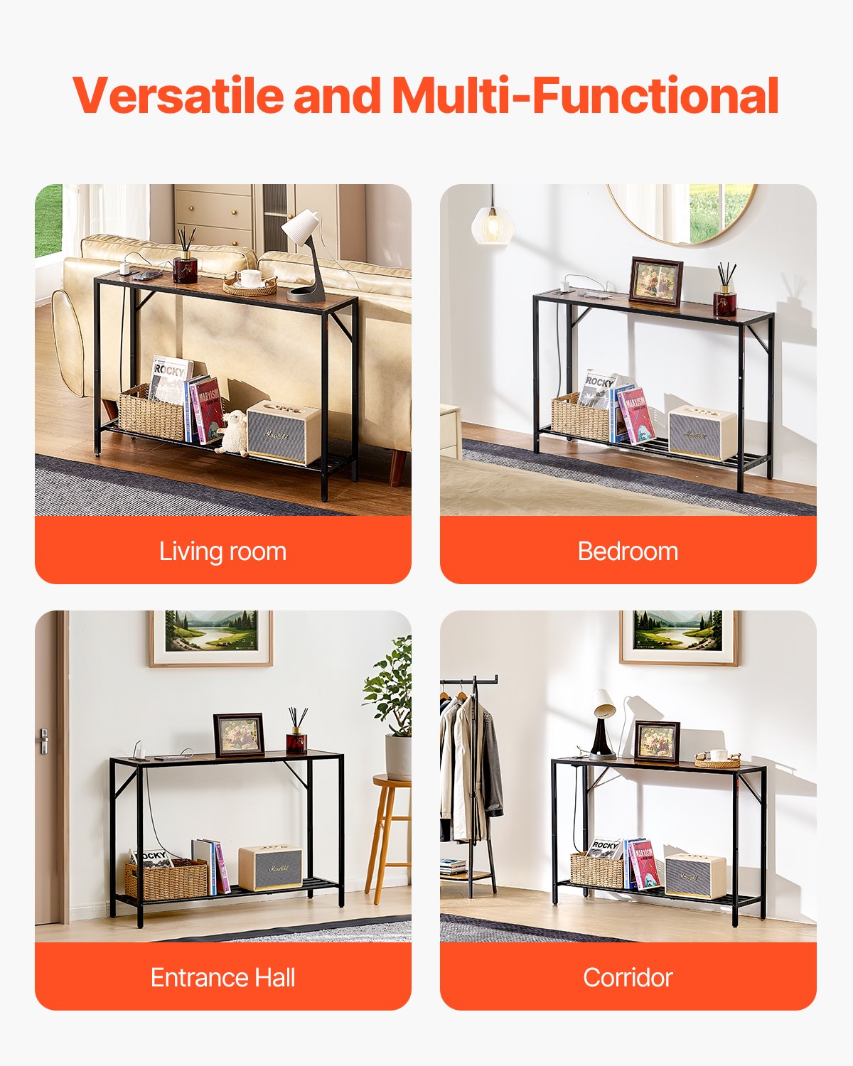 VEVOR Narrow Console Table, 41.7" Behind Couch Table with Power Outlets, 2-Tier Long Entryway Table, Sofa Table with Metal Frame and Charge Station, for Entryway, Hallway, Living Room - BSXGZDCK4171W3Q5FV1 - view 8