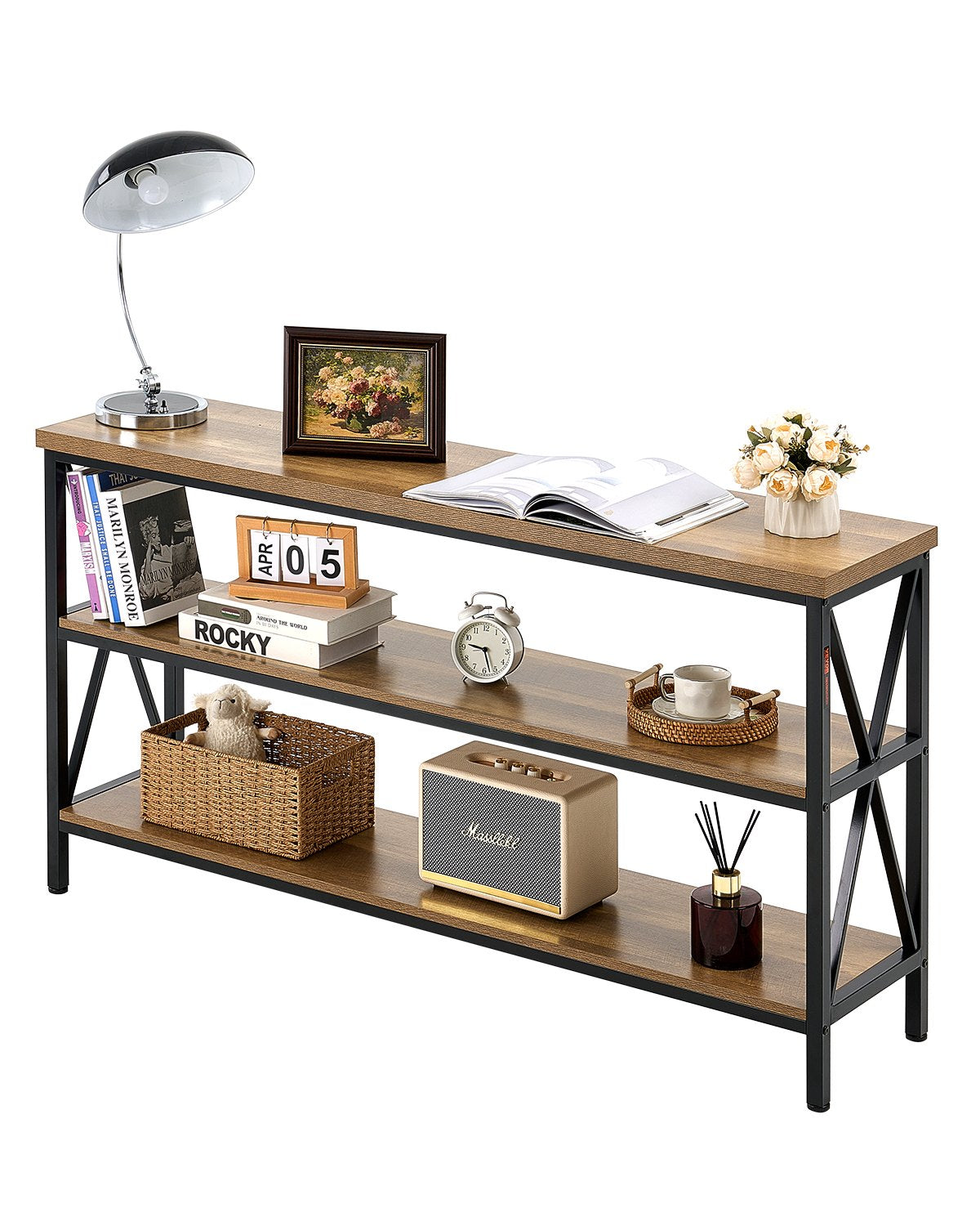 VEVOR Narrow Console Sofa Table, 55.1 inches Behind Couch Table, 3-Tier Long Entryway Table and Skinny Hallway Table, Narrow Sofa Table with Metal Frame, for Entryway, Hallway, Living Room & Bedroom - BSXGZDCK5512VD5KRV0 - view 1