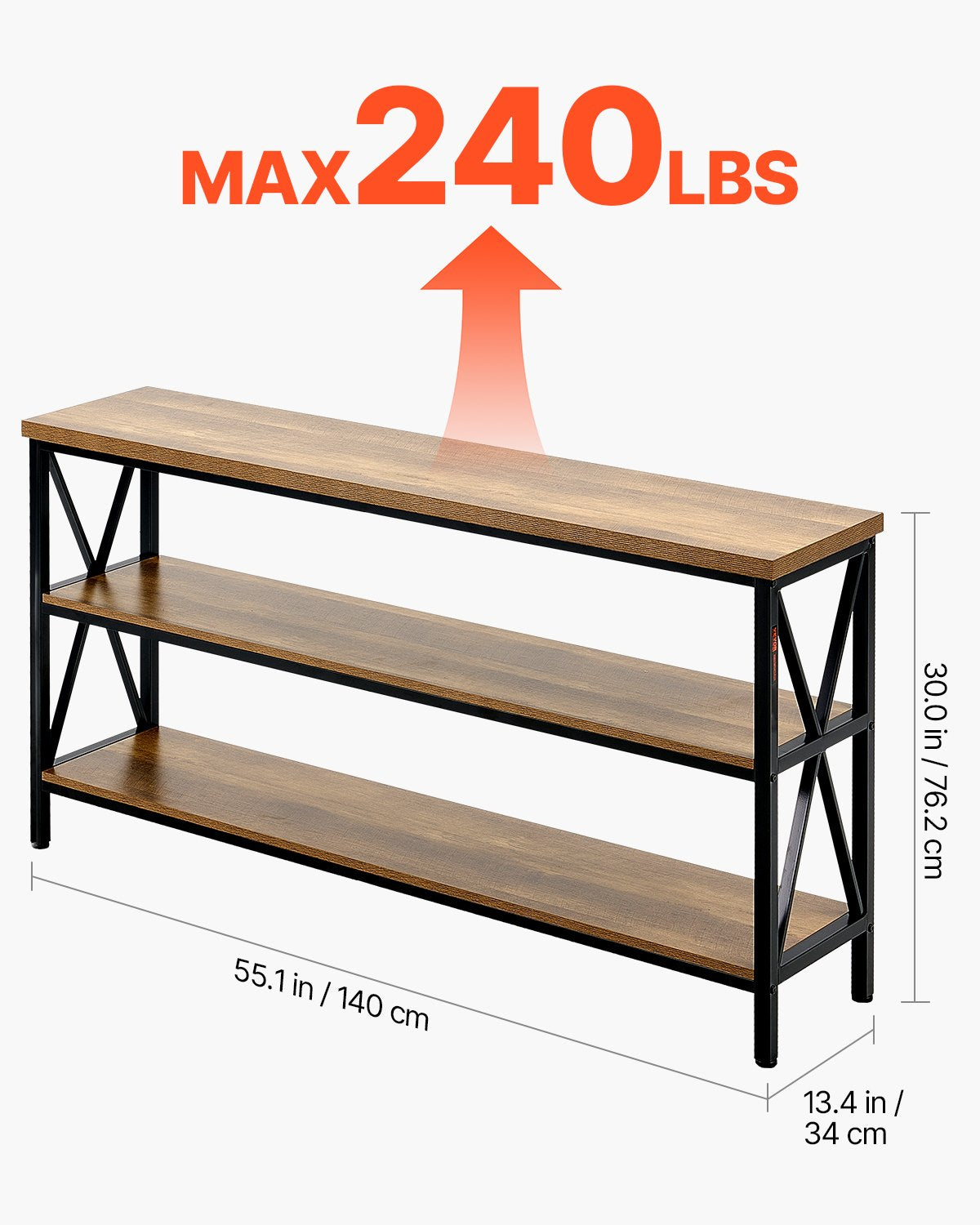 VEVOR Narrow Console Sofa Table, 55.1 inches Behind Couch Table, 3-Tier Long Entryway Table and Skinny Hallway Table, Narrow Sofa Table with Metal Frame, for Entryway, Hallway, Living Room & Bedroom - BSXGZDCK5512VD5KRV0 - view 4