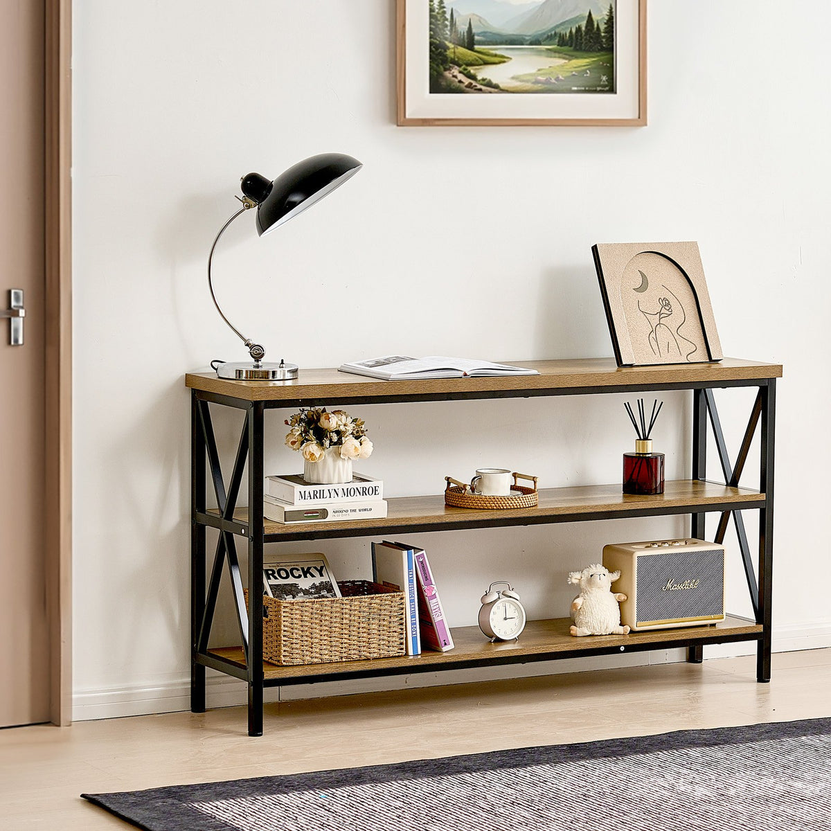 VEVOR Narrow Console Sofa Table, 55.1 inches Behind Couch Table, 3-Tier Long Entryway Table and Skinny Hallway Table, Narrow Sofa Table with Metal Frame, for Entryway, Hallway, Living Room & Bedroom - BSXGZDCK5512VD5KRV0 - view 9