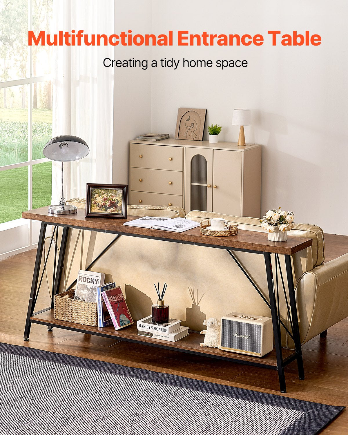 VEVOR Narrow Console Sofa Table, 70.9 inches Behind Couch Table, 2-Tier Long Entryway Table and Skinny Hallway Table, Narrow Sofa Table with Metal Frame, for Entryway, Hallway, Living Room & Bedroom - BSXGZDCK708624KBQV0 - view 3