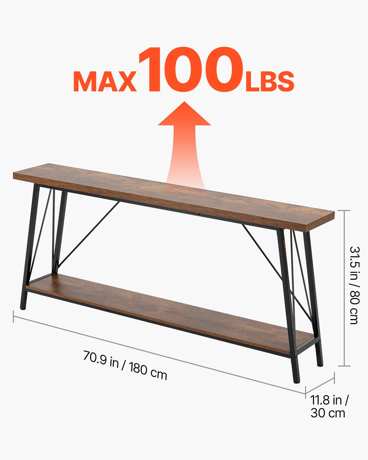 VEVOR Narrow Console Sofa Table, 70.9 inches Behind Couch Table, 2-Tier Long Entryway Table and Skinny Hallway Table, Narrow Sofa Table with Metal Frame, for Entryway, Hallway, Living Room & Bedroom - BSXGZDCK708624KBQV0 - view 4