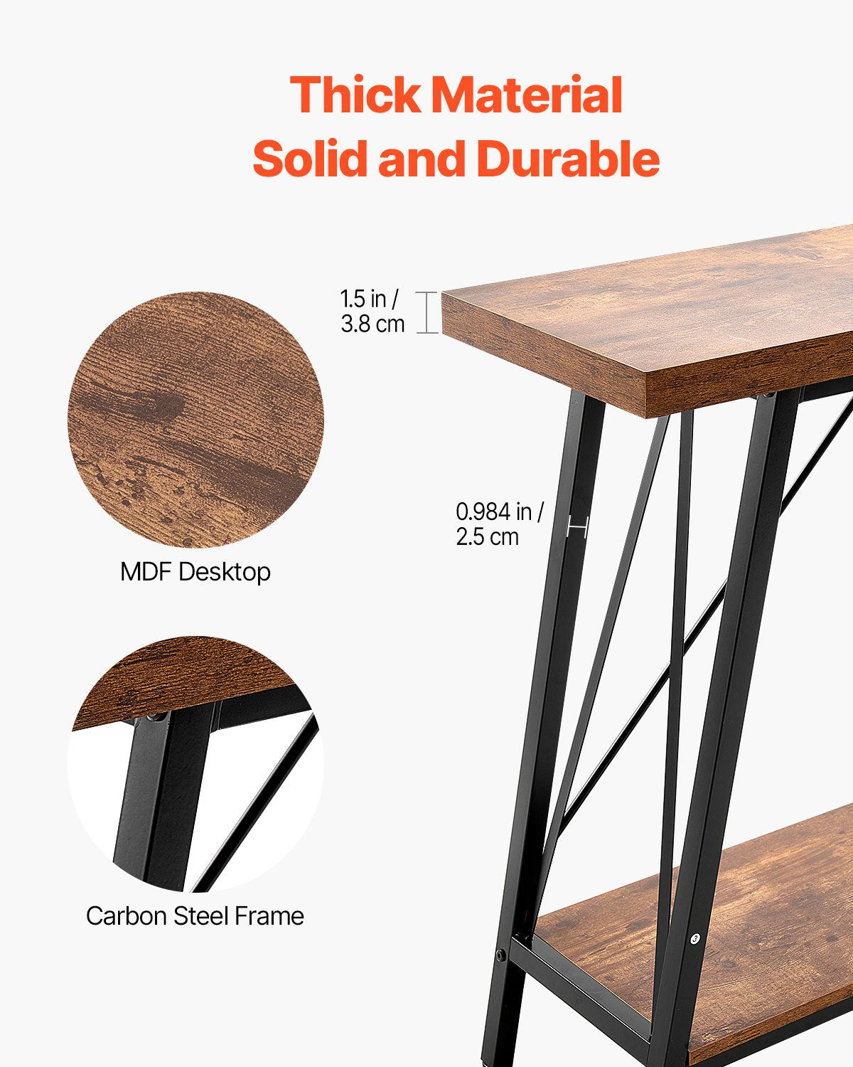VEVOR Narrow Console Sofa Table, 70.9 inches Behind Couch Table, 2-Tier Long Entryway Table and Skinny Hallway Table, Narrow Sofa Table with Metal Frame, for Entryway, Hallway, Living Room & Bedroom - BSXGZDCK708624KBQV0 - view 5