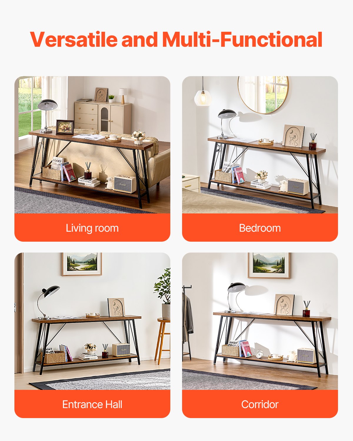 VEVOR Narrow Console Sofa Table, 70.9 inches Behind Couch Table, 2-Tier Long Entryway Table and Skinny Hallway Table, Narrow Sofa Table with Metal Frame, for Entryway, Hallway, Living Room & Bedroom - BSXGZDCK708624KBQV0 - view 8