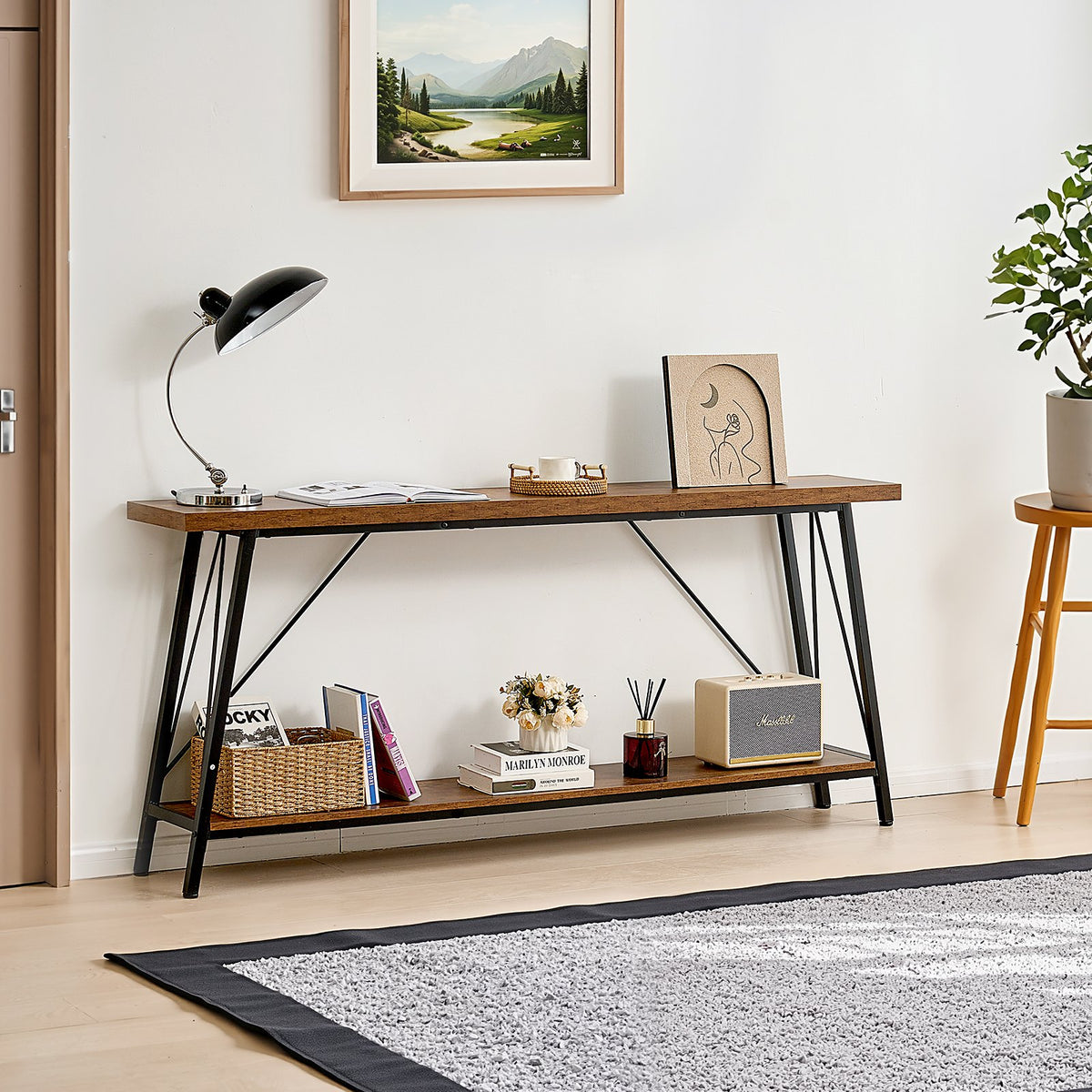 VEVOR Narrow Console Sofa Table, 70.9 inches Behind Couch Table, 2-Tier Long Entryway Table and Skinny Hallway Table, Narrow Sofa Table with Metal Frame, for Entryway, Hallway, Living Room & Bedroom - BSXGZDCK708624KBQV0 - view 9