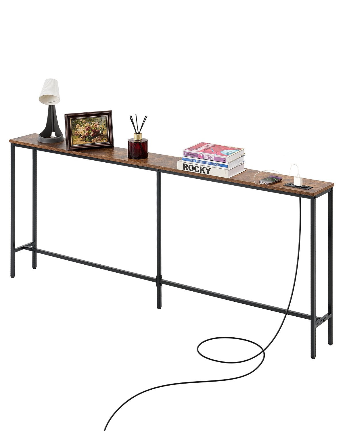 VEVOR Narrow Console Table, 70.9" Behind Couch Table with Power Outlets, 1-Tier Long Entryway Table, Narrow Sofa Table with Metal Frame and Charge Station, for Entryway, Hallway, Living Room - BSXGZDCK7097G7KJJV1 - view 1