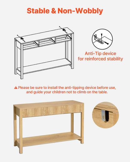 VEVOR 47 in Console Table, Farmhouse Desk Behind the Couch with Drawers and Bottom Storage Shelf, Wooden Rectangle Entrance Narrow Sofa Table for Hallway, Bedroom, Living Room, Foyer, Burlywood - BSXGZEKNSFCTN6JPE001V0 - view 7
