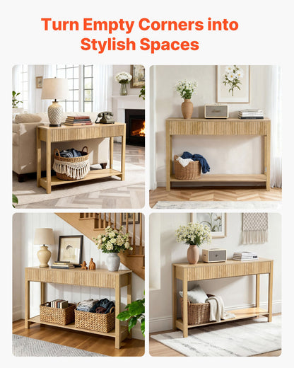 VEVOR 47 in Console Table, Farmhouse Desk Behind the Couch with Drawers and Bottom Storage Shelf, Wooden Rectangle Entrance Narrow Sofa Table for Hallway, Bedroom, Living Room, Foyer, Burlywood - BSXGZEKNSFCTN6JPE001V0 - view 8