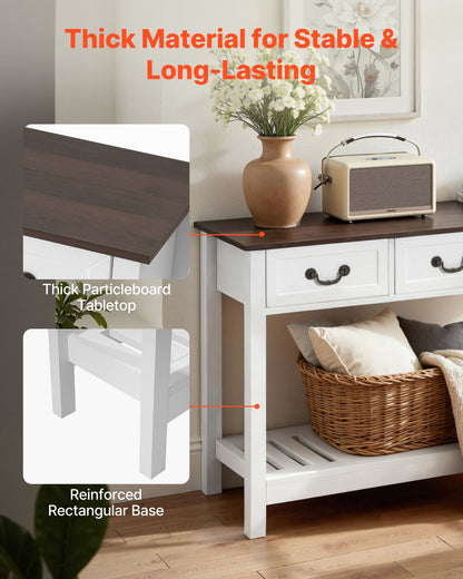 VEVOR 47 in Console Table, Farmhouse Desk Behind the Couch with Drawers and Bottom Storage Shelf, Wooden Rectangle Entrance Narrow Sofa Table for Hallway, Bedroom, Living Room, Foyer, Brown + White - BSXGZEKNSFCTTF2IY001V0 - view 6