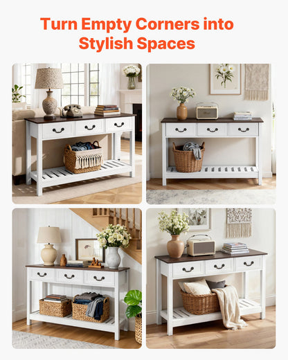 VEVOR 47 in Console Table, Farmhouse Desk Behind the Couch with Drawers and Bottom Storage Shelf, Wooden Rectangle Entrance Narrow Sofa Table for Hallway, Bedroom, Living Room, Foyer, Brown + White - BSXGZEKNSFCTTF2IY001V0 - view 8