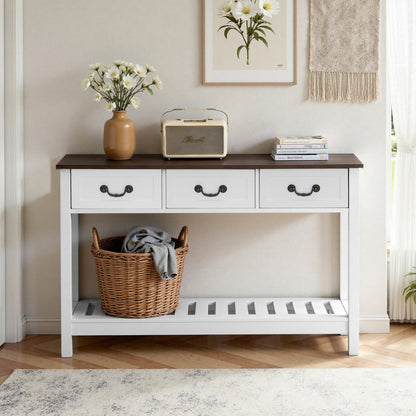 VEVOR 47 in Console Table, Farmhouse Desk Behind the Couch with Drawers and Bottom Storage Shelf, Wooden Rectangle Entrance Narrow Sofa Table for Hallway, Bedroom, Living Room, Foyer, Brown + White - BSXGZEKNSFCTTF2IY001V0 - view 9