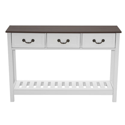 VEVOR 47 in Console Table, Farmhouse Desk Behind the Couch with Drawers and Bottom Storage Shelf, Wooden Rectangle Entrance Narrow Sofa Table for Hallway, Bedroom, Living Room, Foyer, Brown + White - BSXGZEKNSFCTTF2IY001V0 - view 10