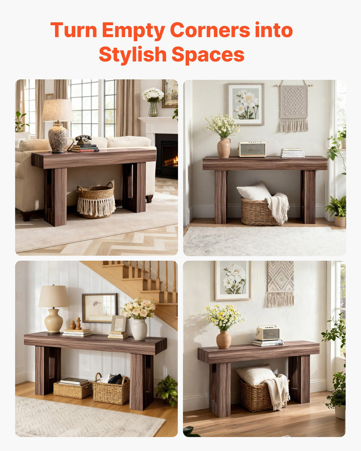 VEVOR 63 in Console Table, Farmhouse Desk Behind the Couch, Wooden Rectangle Entrance Desk, Narrow Long Sofa Table Accent Stand for Hallway, Bedroom, Living Room, Foyer, Easy Assembly, Brown - BSXGZEKNSFDC9VF7M001V0 - view 8