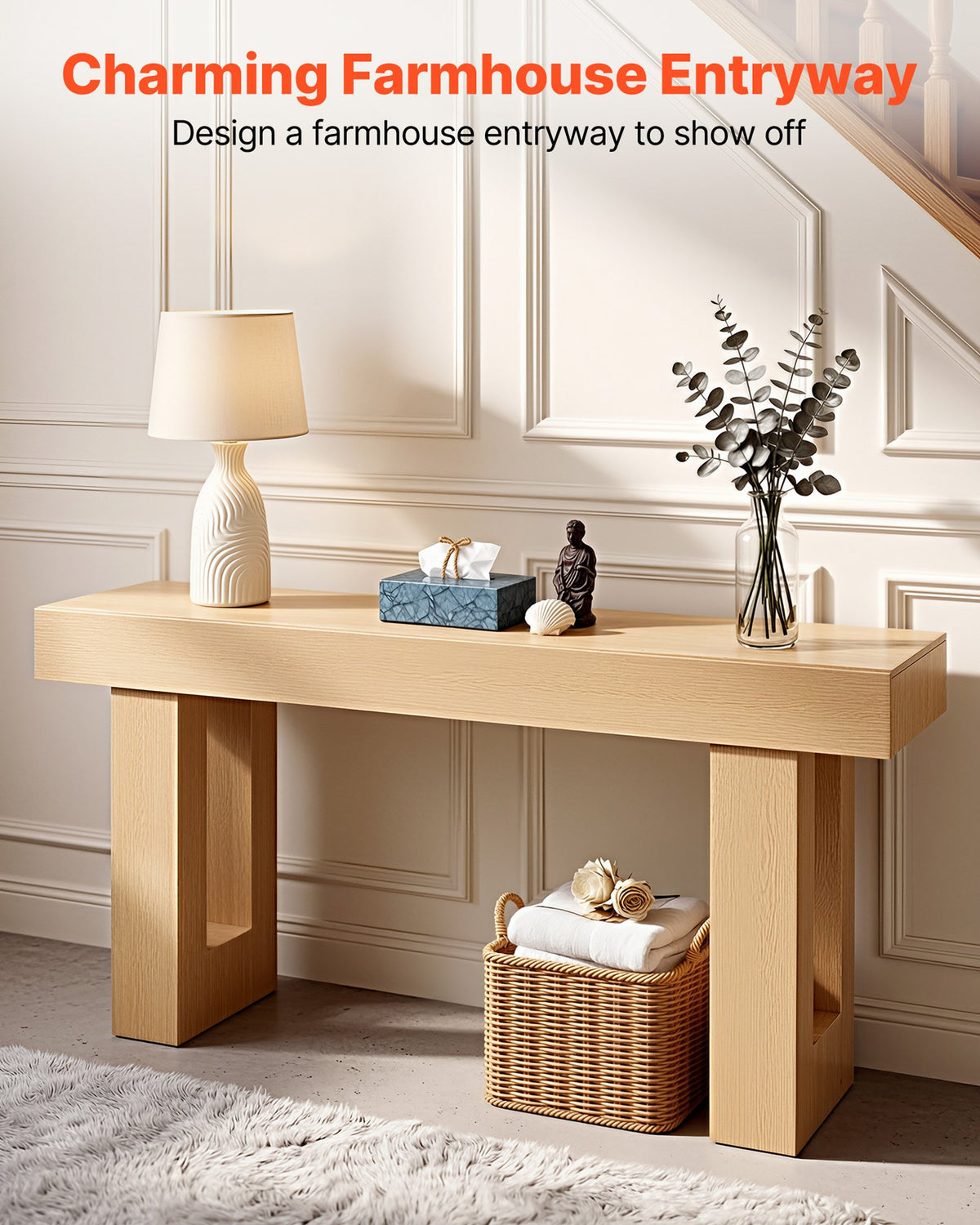 VEVOR 63 in Console Table, Farmhouse Desk Behind the Couch, Wooden Rectangle Entrance Desk, Narrow Long Sofa Table Accent Stand for Hallway, Bedroom, Living Room, Foyer, Easy Assembly, Burlywood - BSXGZEKNSFDCHP2KX001V0 - view 3