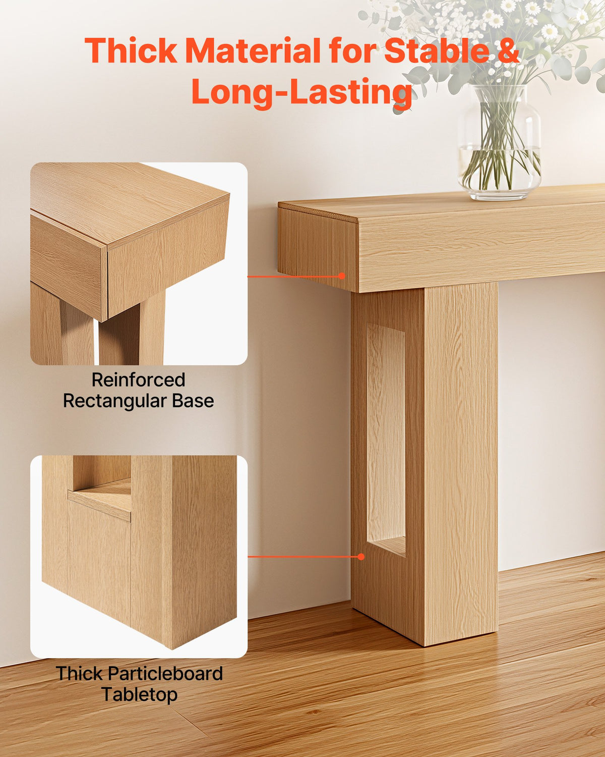 VEVOR 63 in Console Table, Farmhouse Desk Behind the Couch, Wooden Rectangle Entrance Desk, Narrow Long Sofa Table Accent Stand for Hallway, Bedroom, Living Room, Foyer, Easy Assembly, Burlywood - BSXGZEKNSFDCHP2KX001V0 - view 6