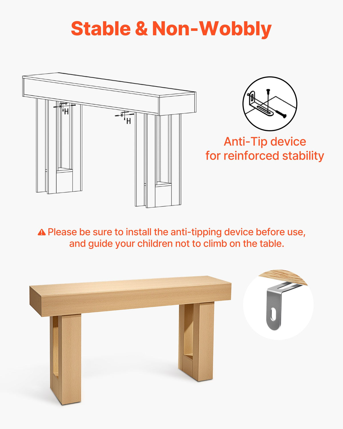 VEVOR 63 in Console Table, Farmhouse Desk Behind the Couch, Wooden Rectangle Entrance Desk, Narrow Long Sofa Table Accent Stand for Hallway, Bedroom, Living Room, Foyer, Easy Assembly, Burlywood - BSXGZEKNSFDCHP2KX001V0 - view 7