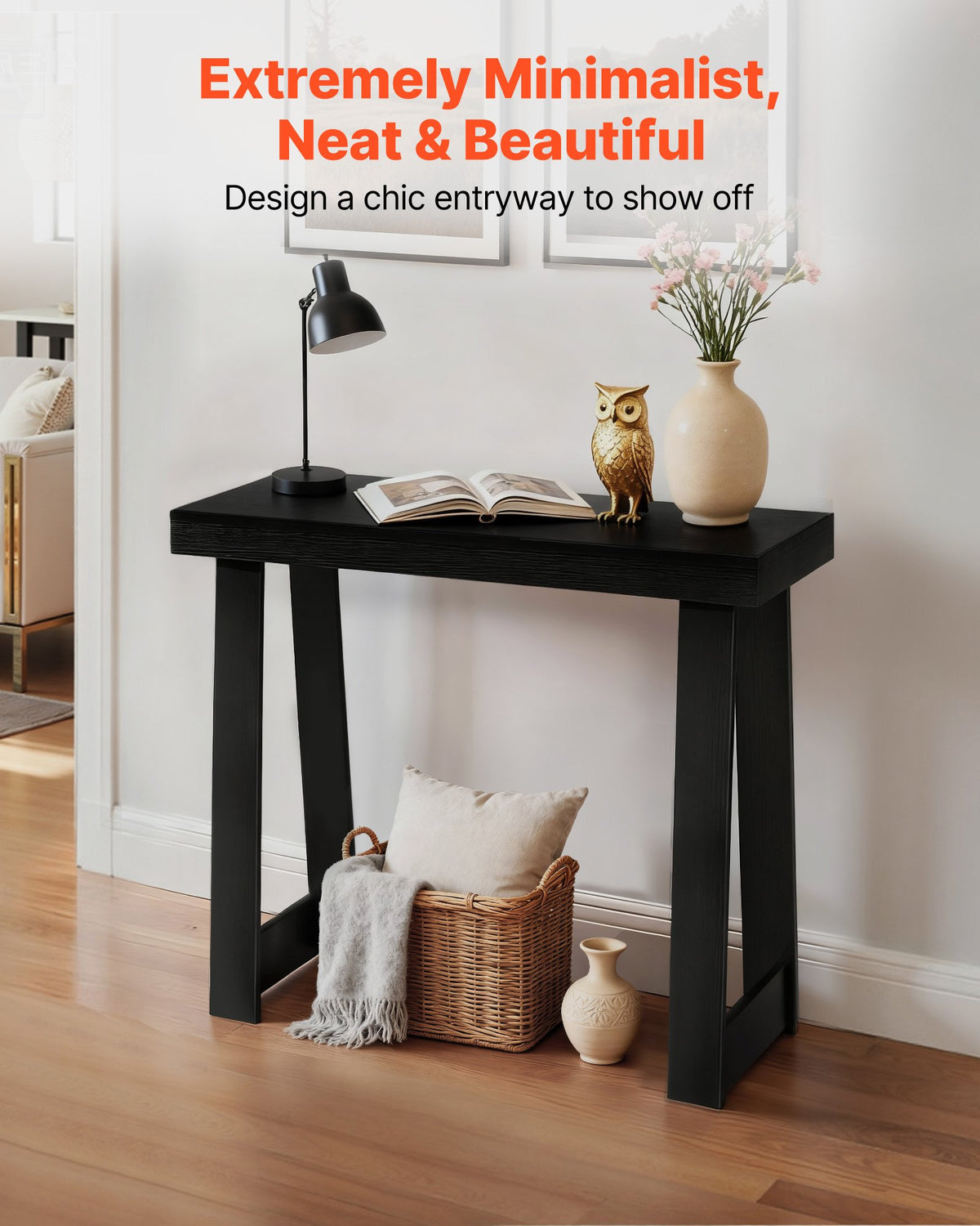 VEVOR 36 in Console Table, Modern Desk Behind the Couch, Wooden Rectangle Entrance Desk, Narrow Long Sofa Table Accent Stand, Ideal for Hallway, Bedroom, Living Room, Foyer, Easy Assembly, Black - BSXGZEKXDFDC2HZOH001V0 - view 3