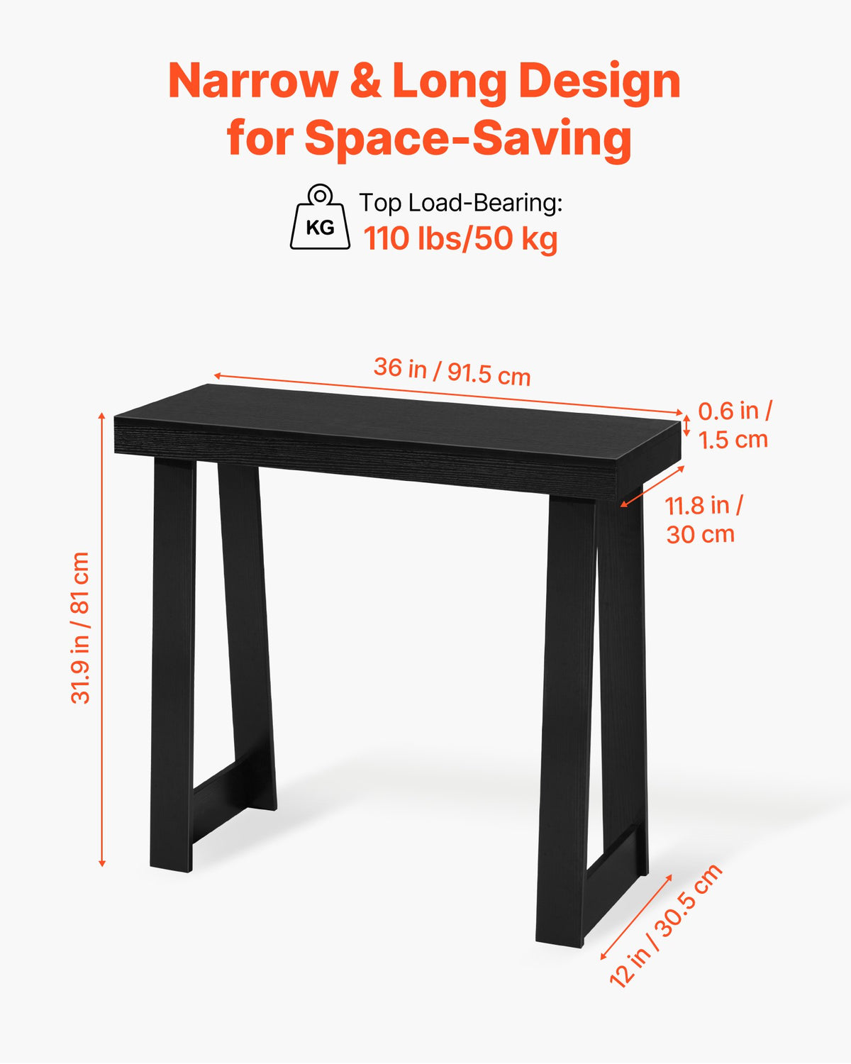 VEVOR 36 in Console Table, Modern Desk Behind the Couch, Wooden Rectangle Entrance Desk, Narrow Long Sofa Table Accent Stand, Ideal for Hallway, Bedroom, Living Room, Foyer, Easy Assembly, Black - BSXGZEKXDFDC2HZOH001V0 - view 4