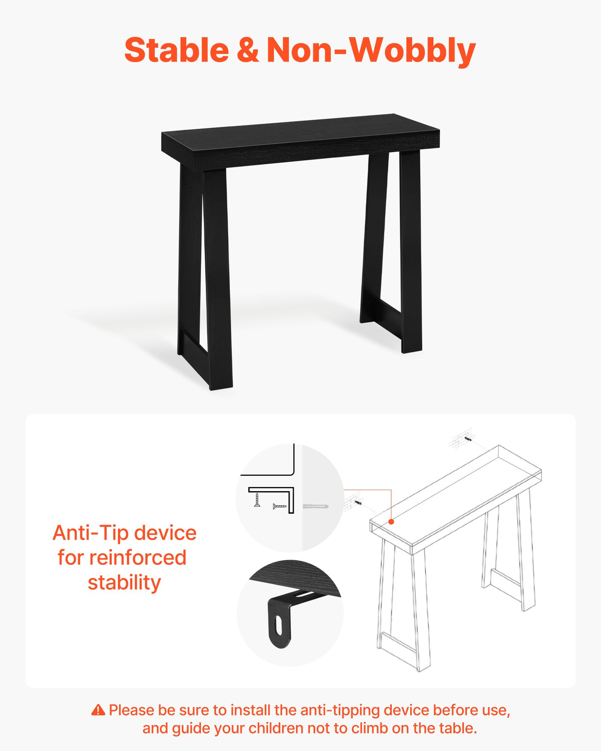 VEVOR 36 in Console Table, Modern Desk Behind the Couch, Wooden Rectangle Entrance Desk, Narrow Long Sofa Table Accent Stand, Ideal for Hallway, Bedroom, Living Room, Foyer, Easy Assembly, Black - BSXGZEKXDFDC2HZOH001V0 - view 7