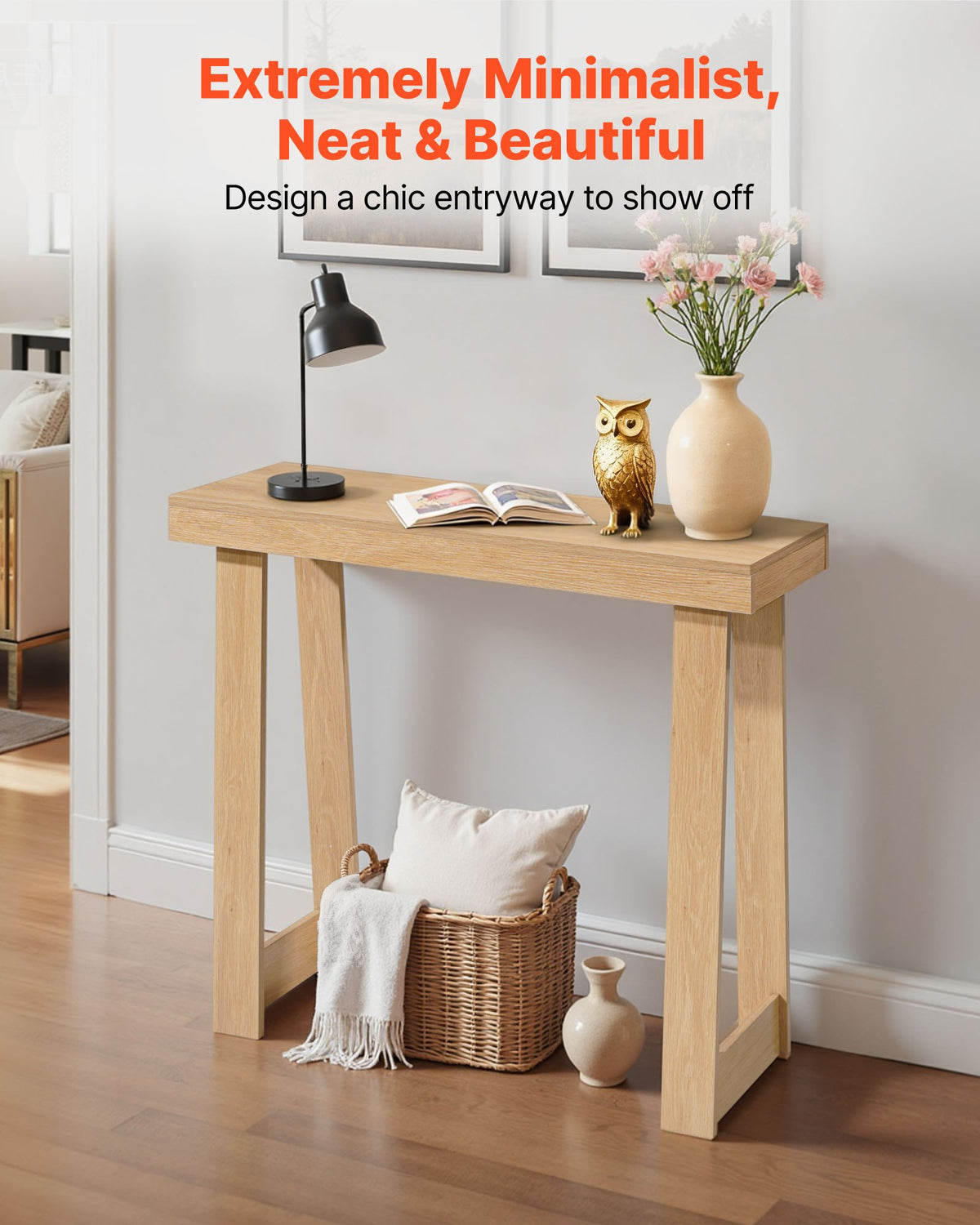 VEVOR 36 in Console Table, Modern Desk Behind the Couch, Wooden Rectangle Entrance Desk, Narrow Long Sofa Table Accent Stand, Ideal for Hallway, Bedroom, Living Room, Foyer, Easy Assembly, Burlywood - BSXGZEKXDFDCFPA8Z001V0 - view 3