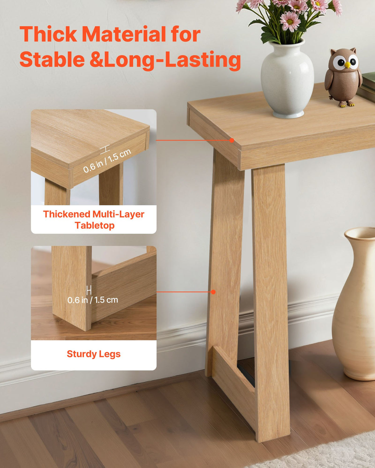 VEVOR 36 in Console Table, Modern Desk Behind the Couch, Wooden Rectangle Entrance Desk, Narrow Long Sofa Table Accent Stand, Ideal for Hallway, Bedroom, Living Room, Foyer, Easy Assembly, Burlywood - BSXGZEKXDFDCFPA8Z001V0 - view 6