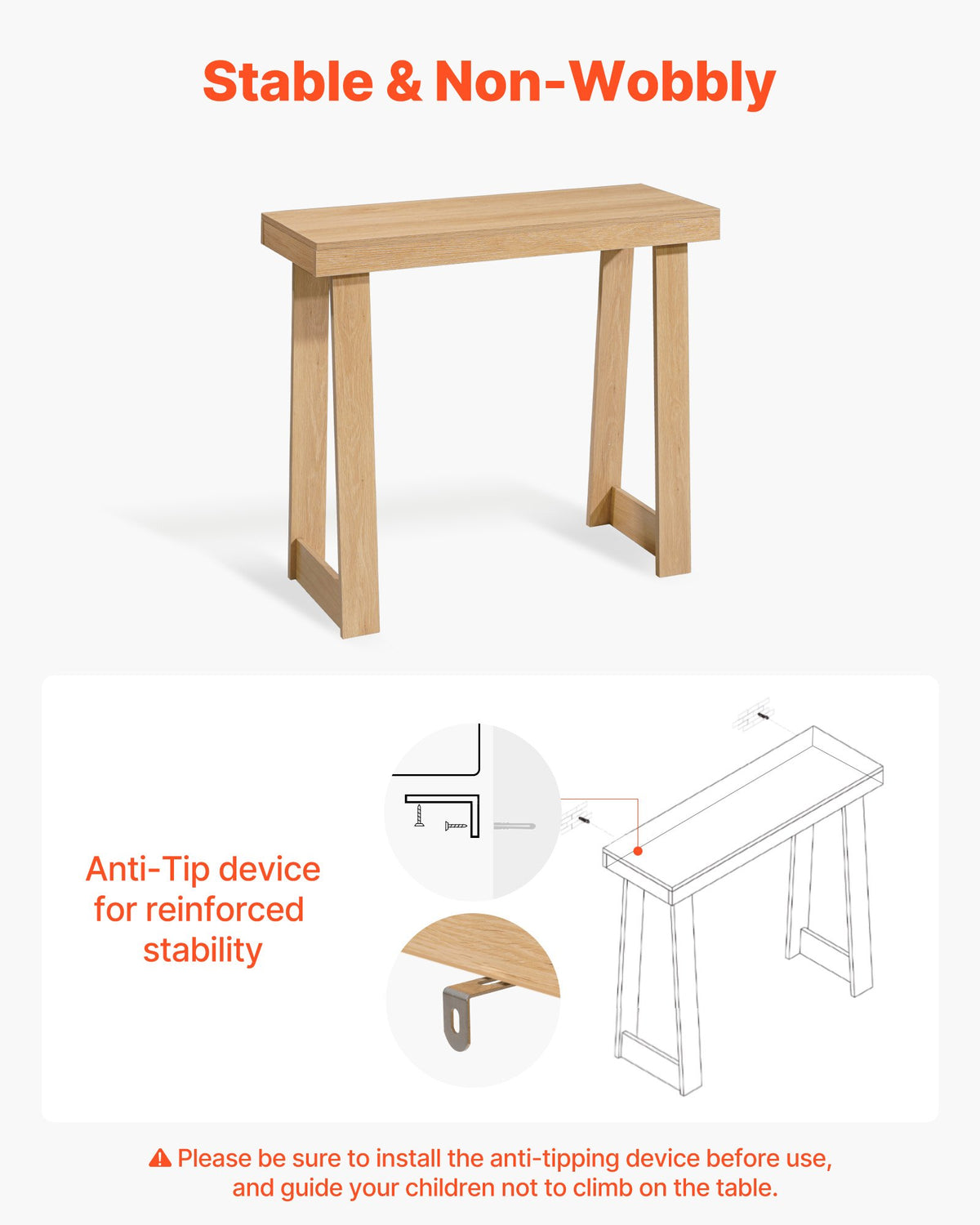 VEVOR 36 in Console Table, Modern Desk Behind the Couch, Wooden Rectangle Entrance Desk, Narrow Long Sofa Table Accent Stand, Ideal for Hallway, Bedroom, Living Room, Foyer, Easy Assembly, Burlywood - BSXGZEKXDFDCFPA8Z001V0 - view 7