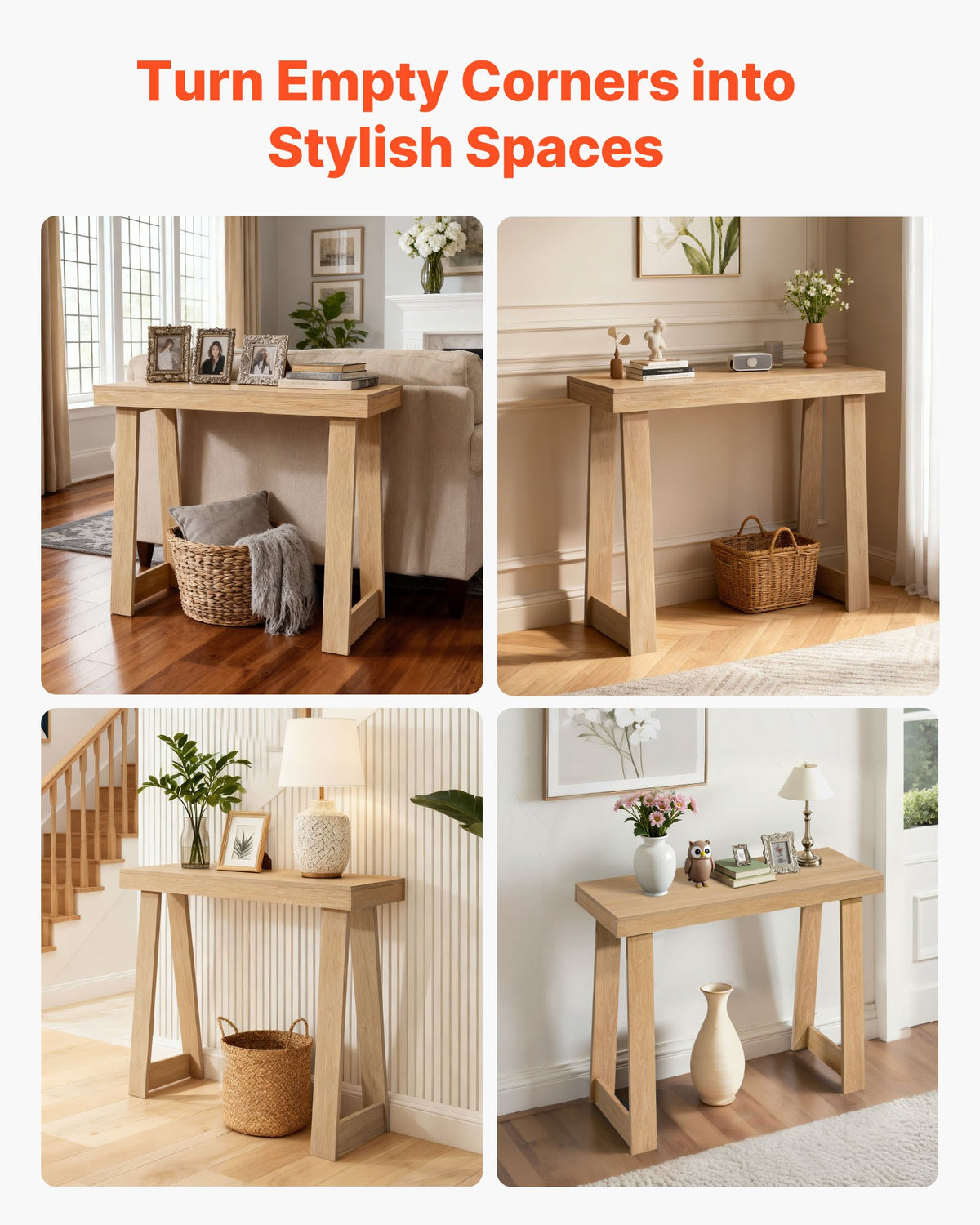 VEVOR 36 in Console Table, Modern Desk Behind the Couch, Wooden Rectangle Entrance Desk, Narrow Long Sofa Table Accent Stand, Ideal for Hallway, Bedroom, Living Room, Foyer, Easy Assembly, Burlywood - BSXGZEKXDFDCFPA8Z001V0 - view 8