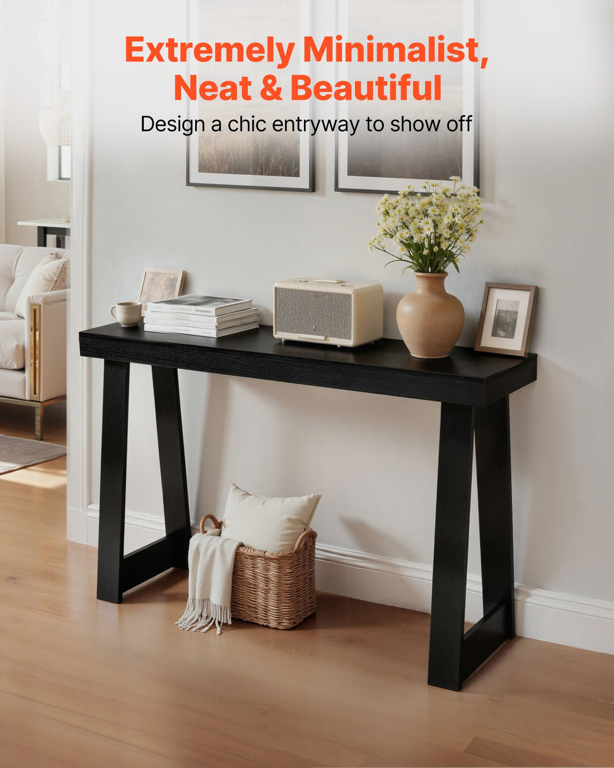 VEVOR 46 in Console Table, Modern Desk Behind the Couch, Wooden Rectangle Entrance Desk, Narrow Long Sofa Table Accent Stand for Hallway, Bedroom, Living Room, Foyer, Easy Assembly, Black - BSXGZEKXDFDCSG0Y6001V0 - view 3