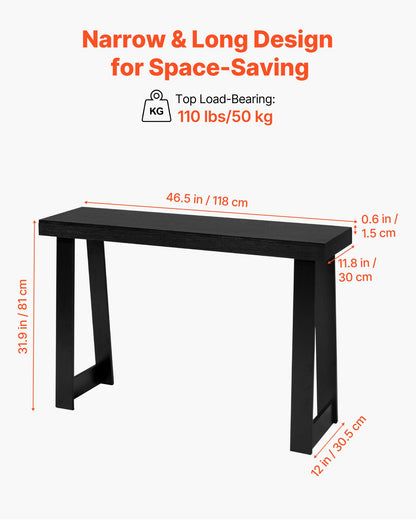VEVOR 46 in Console Table, Modern Desk Behind the Couch, Wooden Rectangle Entrance Desk, Narrow Long Sofa Table Accent Stand for Hallway, Bedroom, Living Room, Foyer, Easy Assembly, Black - BSXGZEKXDFDCSG0Y6001V0 - view 4
