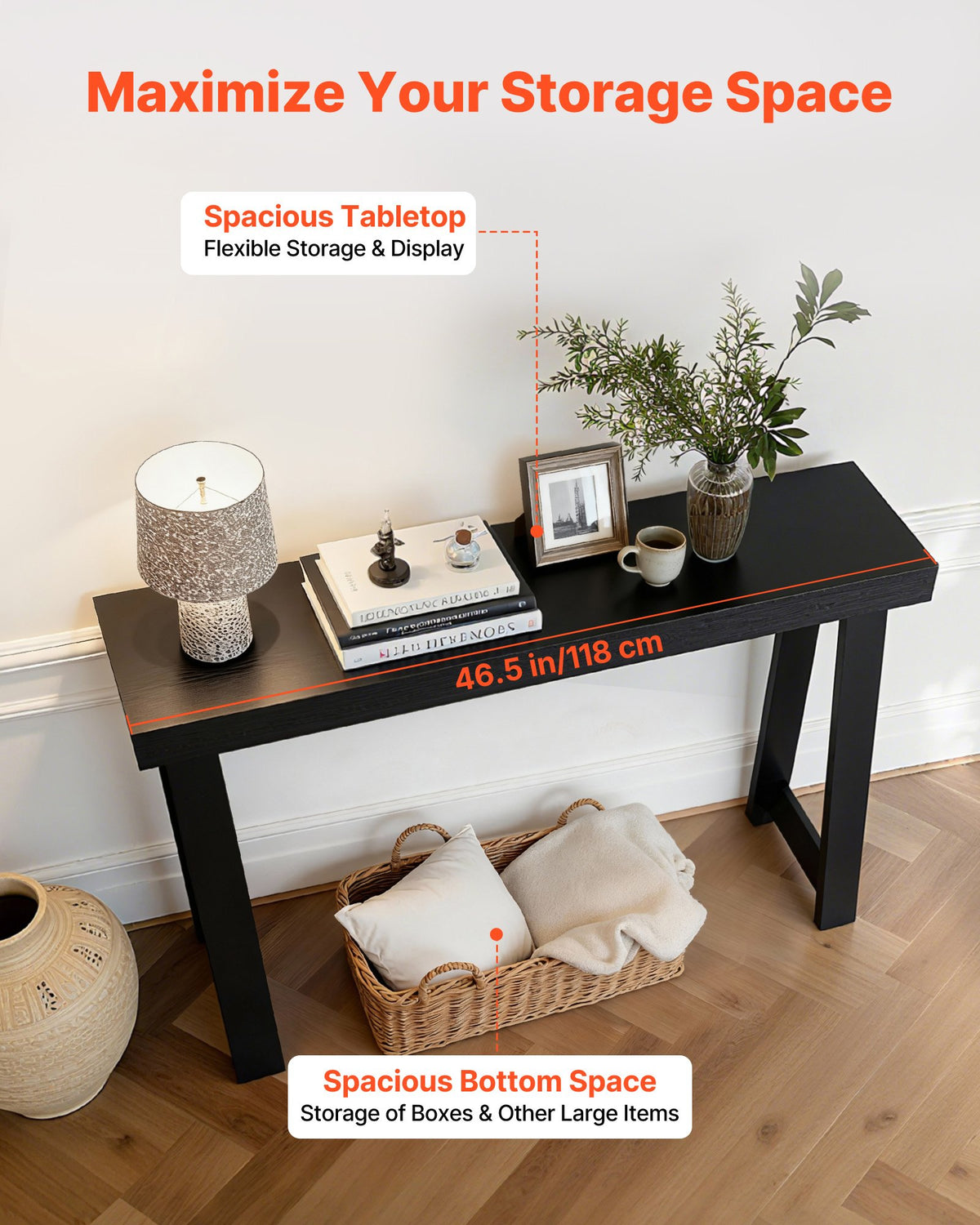 VEVOR 46 in Console Table, Modern Desk Behind the Couch, Wooden Rectangle Entrance Desk, Narrow Long Sofa Table Accent Stand for Hallway, Bedroom, Living Room, Foyer, Easy Assembly, Black - BSXGZEKXDFDCSG0Y6001V0 - view 5