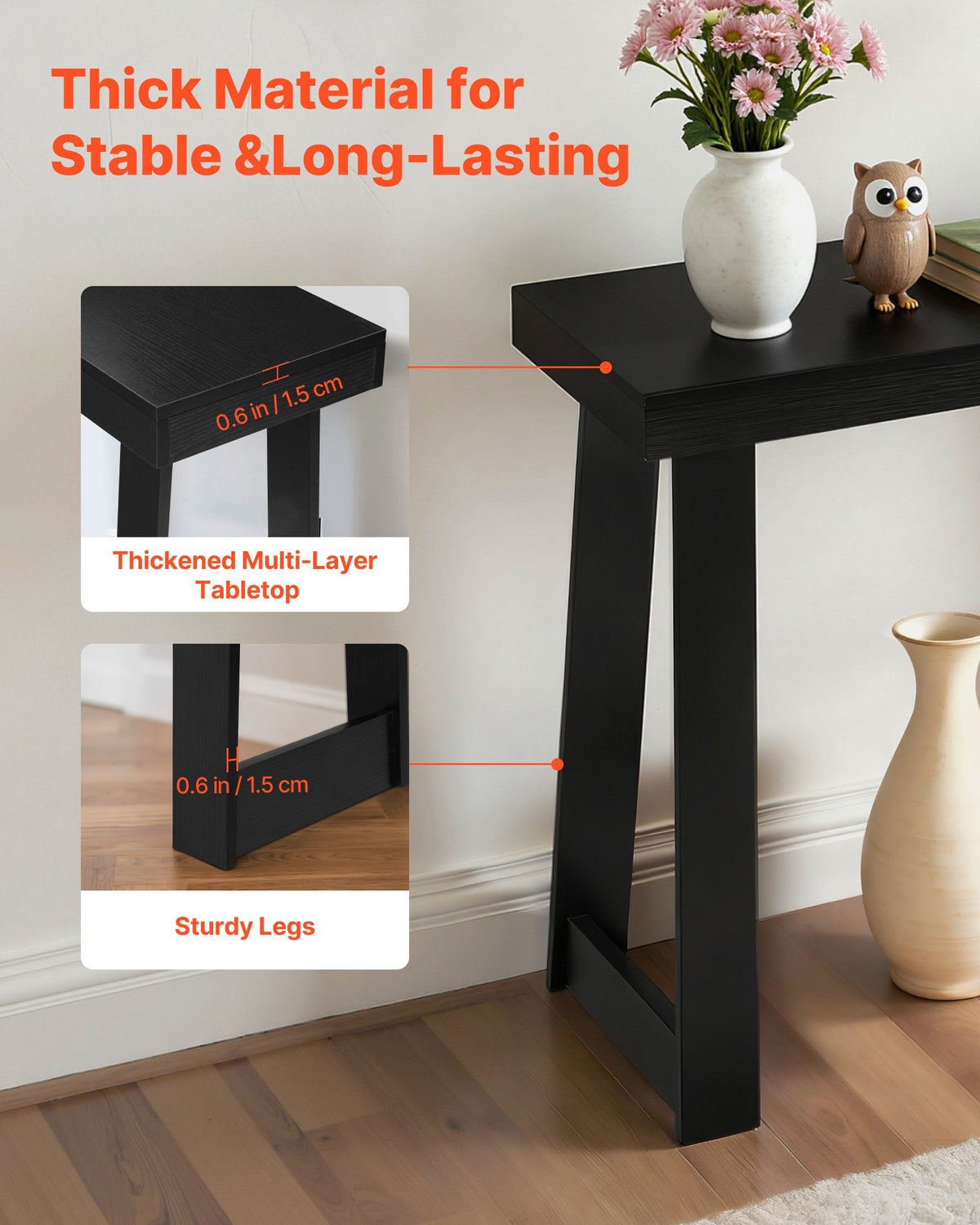 VEVOR 46 in Console Table, Modern Desk Behind the Couch, Wooden Rectangle Entrance Desk, Narrow Long Sofa Table Accent Stand for Hallway, Bedroom, Living Room, Foyer, Easy Assembly, Black - BSXGZEKXDFDCSG0Y6001V0 - view 6