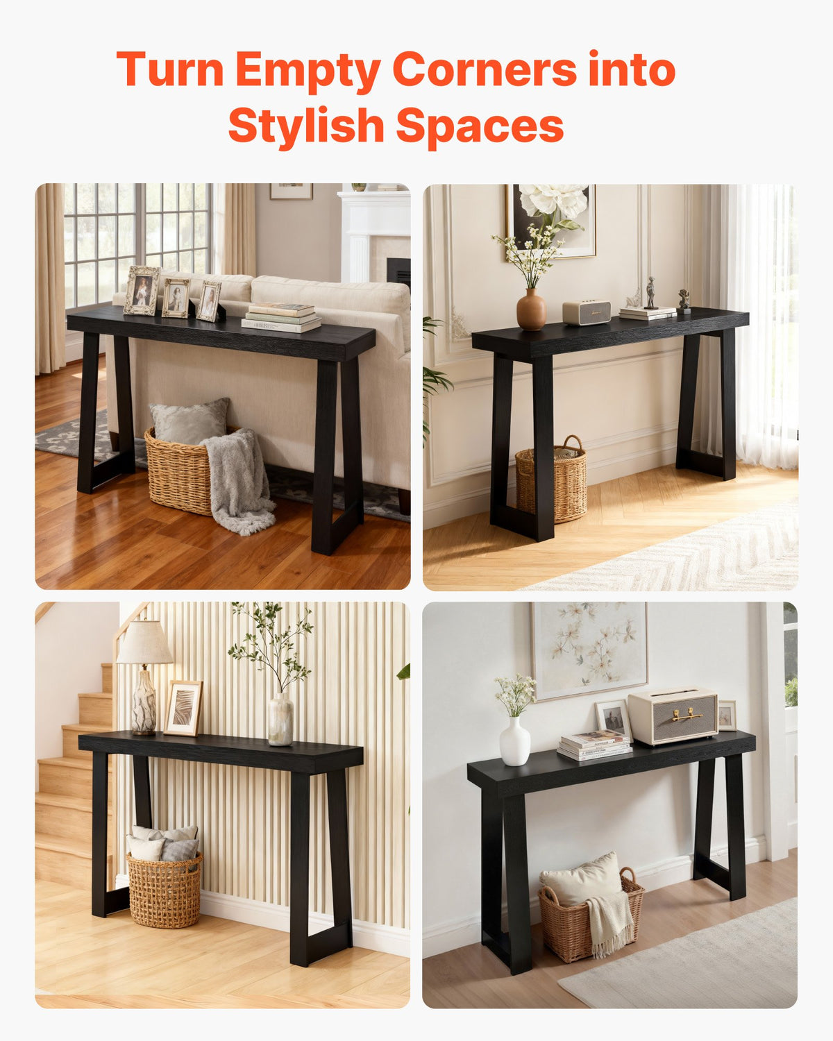 VEVOR 46 in Console Table, Modern Desk Behind the Couch, Wooden Rectangle Entrance Desk, Narrow Long Sofa Table Accent Stand for Hallway, Bedroom, Living Room, Foyer, Easy Assembly, Black - BSXGZEKXDFDCSG0Y6001V0 - view 8