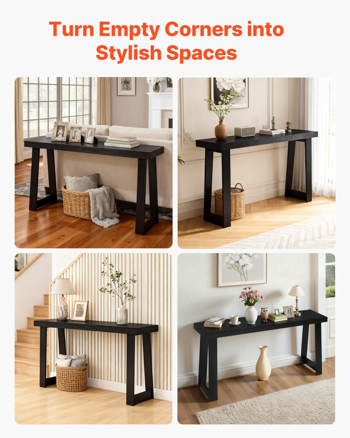 VEVOR 56 in Console Table, Modern Desk Behind the Couch, Wooden Rectangle Entrance Desk, Narrow Long Sofa Table Accent Stand, Ideal for Hallway, Bedroom, Living Room, Foyer, Easy Assembly, Black - BSXGZEKXDFDCVS4X2001V0 - view 8