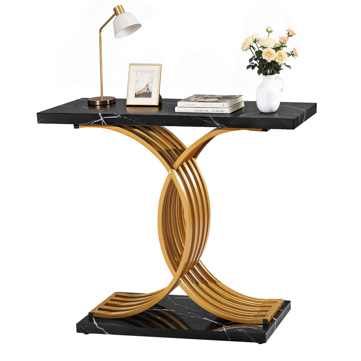 VEVOR 39 in Gold Console Table, Modern Desk Behind the Couch, Wood Rectangle Entrance Desk, Narrow Long Sofa Table Accent Stand with Metal Legs for Hallway, Bedroom, Living Room, Foyer, Easy Assembly - BSXGZEKXDFDCWO7G0001V0 - view 1