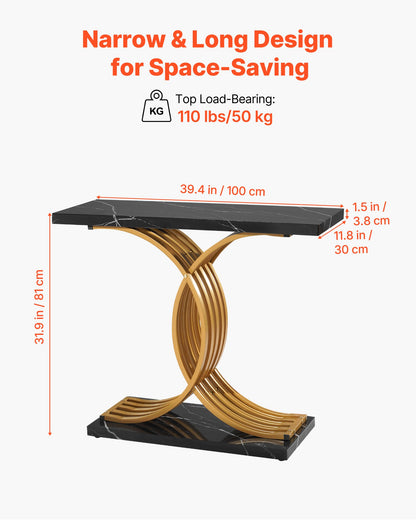 VEVOR 39 in Gold Console Table, Modern Desk Behind the Couch, Wood Rectangle Entrance Desk, Narrow Long Sofa Table Accent Stand with Metal Legs for Hallway, Bedroom, Living Room, Foyer, Easy Assembly - BSXGZEKXDFDCWO7G0001V0 - view 4