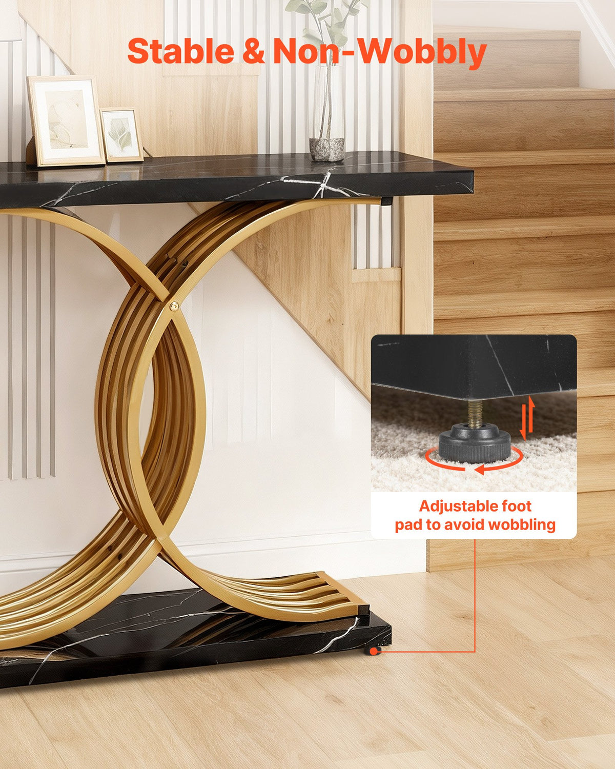 VEVOR 39 in Gold Console Table, Modern Desk Behind the Couch, Wood Rectangle Entrance Desk, Narrow Long Sofa Table Accent Stand with Metal Legs for Hallway, Bedroom, Living Room, Foyer, Easy Assembly - BSXGZEKXDFDCWO7G0001V0 - view 7