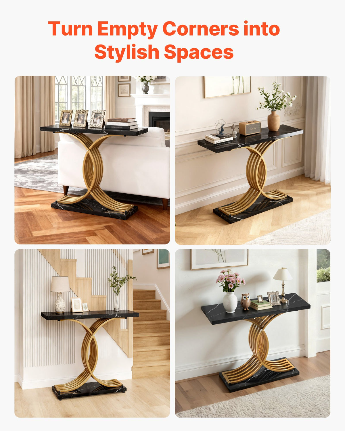 VEVOR 39 in Gold Console Table, Modern Desk Behind the Couch, Wood Rectangle Entrance Desk, Narrow Long Sofa Table Accent Stand with Metal Legs for Hallway, Bedroom, Living Room, Foyer, Easy Assembly - BSXGZEKXDFDCWO7G0001V0 - view 8