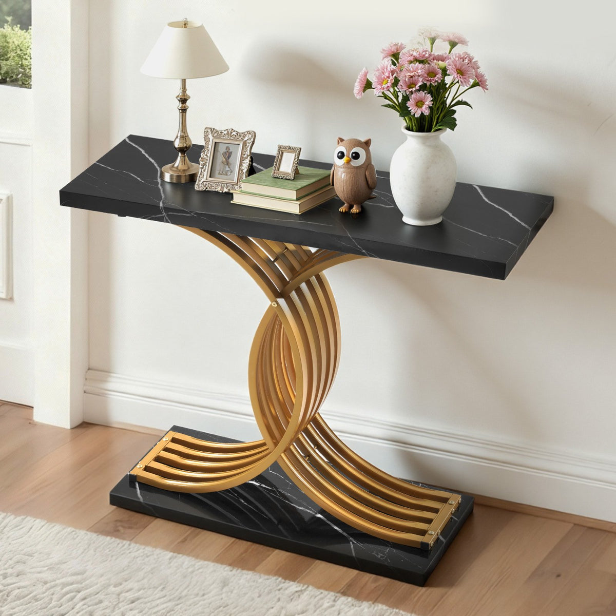 VEVOR 39 in Gold Console Table, Modern Desk Behind the Couch, Wood Rectangle Entrance Desk, Narrow Long Sofa Table Accent Stand with Metal Legs for Hallway, Bedroom, Living Room, Foyer, Easy Assembly - BSXGZEKXDFDCWO7G0001V0 - view 9
