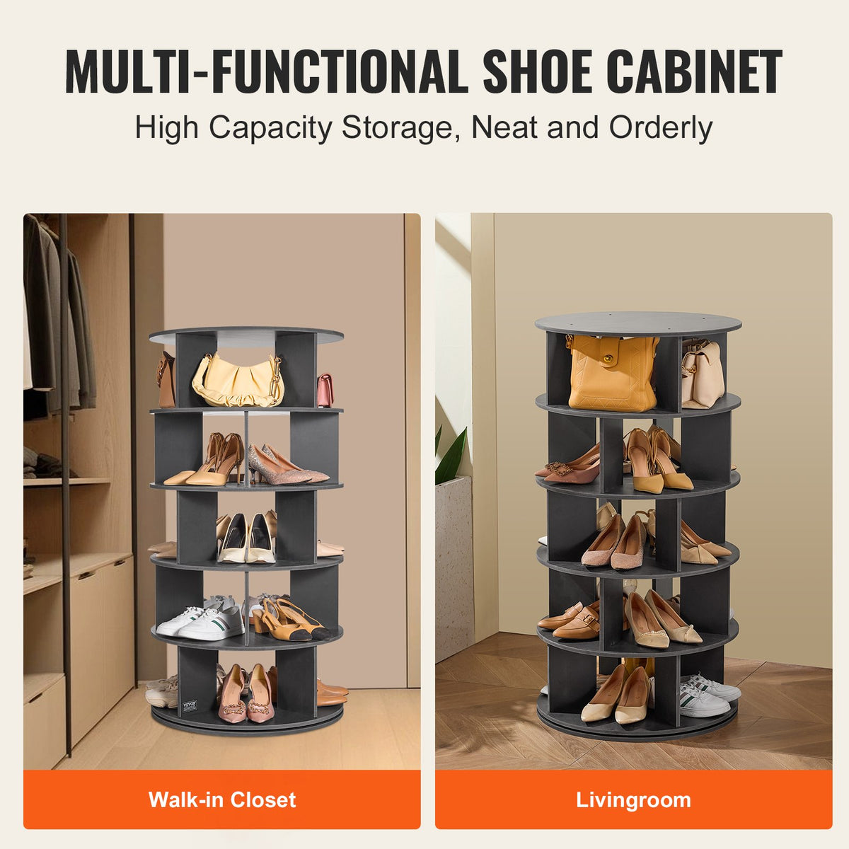 VEVOR 5 Tiers Rotating Shoe Rack Tower, 360°Spinning Shoe Display, Revolving Shoe Rack Storage Round Carousel, Lazy Susan Shoe Rack Organizer, Ideal for Bedroom, Living Room, Entryway, Black - BSXZXJ5CZK4GGI2WYV0 - view 4