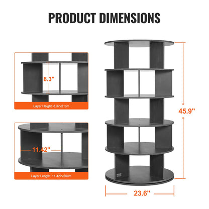 VEVOR 5 Tiers Rotating Shoe Rack Tower, 360°Spinning Shoe Display, Revolving Shoe Rack Storage Round Carousel, Lazy Susan Shoe Rack Organizer, Ideal for Bedroom, Living Room, Entryway, Black - BSXZXJ5CZK4GGI2WYV0 - view 5