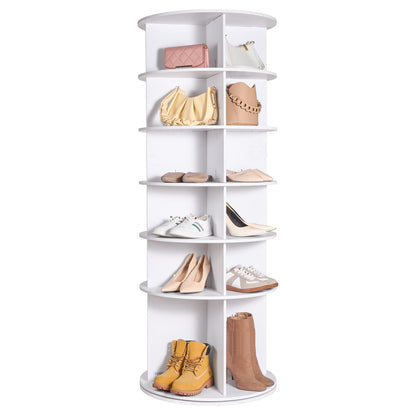VEVOR 6 Tiers Rotating Shoe Rack Tower, 360°Spinning Shoe Display, Revolving Shoe Rack Storage Round Carousel, Lazy Susan Shoe Rack Organizer, Ideal for Bedroom, Living Room, Entryway, White - BSXZXJ6CGD4GJF8W5V0 - view 1