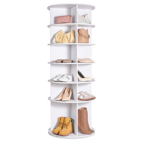 VEVOR 6 Tiers Rotating Shoe Rack Tower, 360°Spinning Shoe Display, Revolving Shoe Rack Storage Round Carousel, Lazy Susan Shoe Rack Organizer, Ideal for Bedroom, Living Room, Entryway, White - BSXZXJ6CGD4GJF8W5V0 - view 2