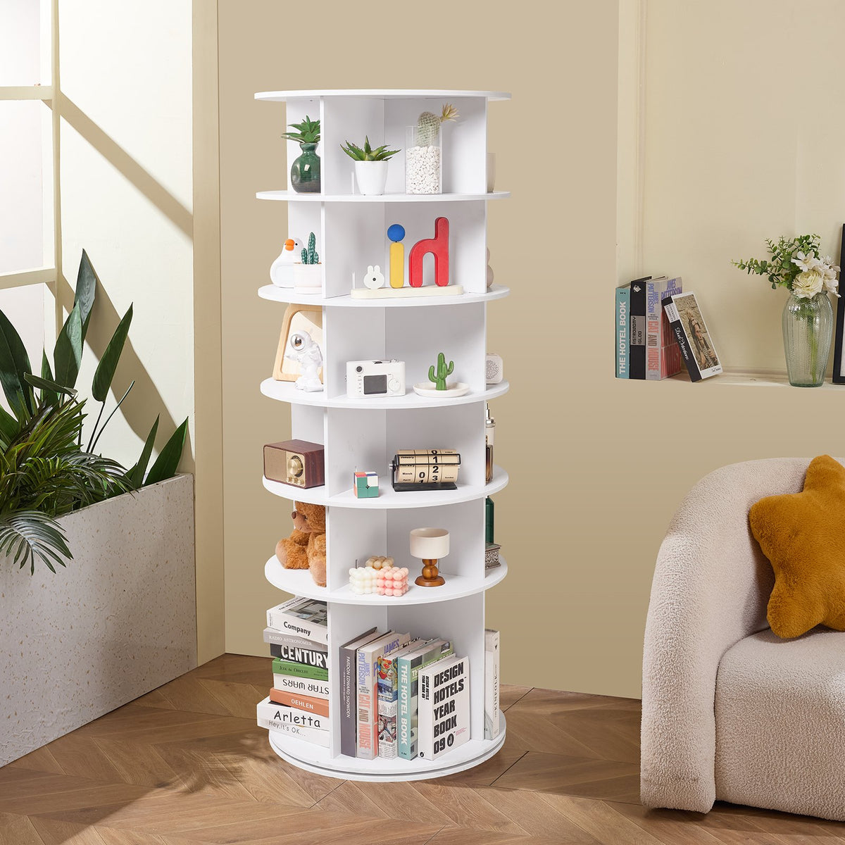 VEVOR 6 Tiers Rotating Shoe Rack Tower, 360°Spinning Shoe Display, Revolving Shoe Rack Storage Round Carousel, Lazy Susan Shoe Rack Organizer, Ideal for Bedroom, Living Room, Entryway, White - BSXZXJ6CGD4GJF8W5V0 - view 9