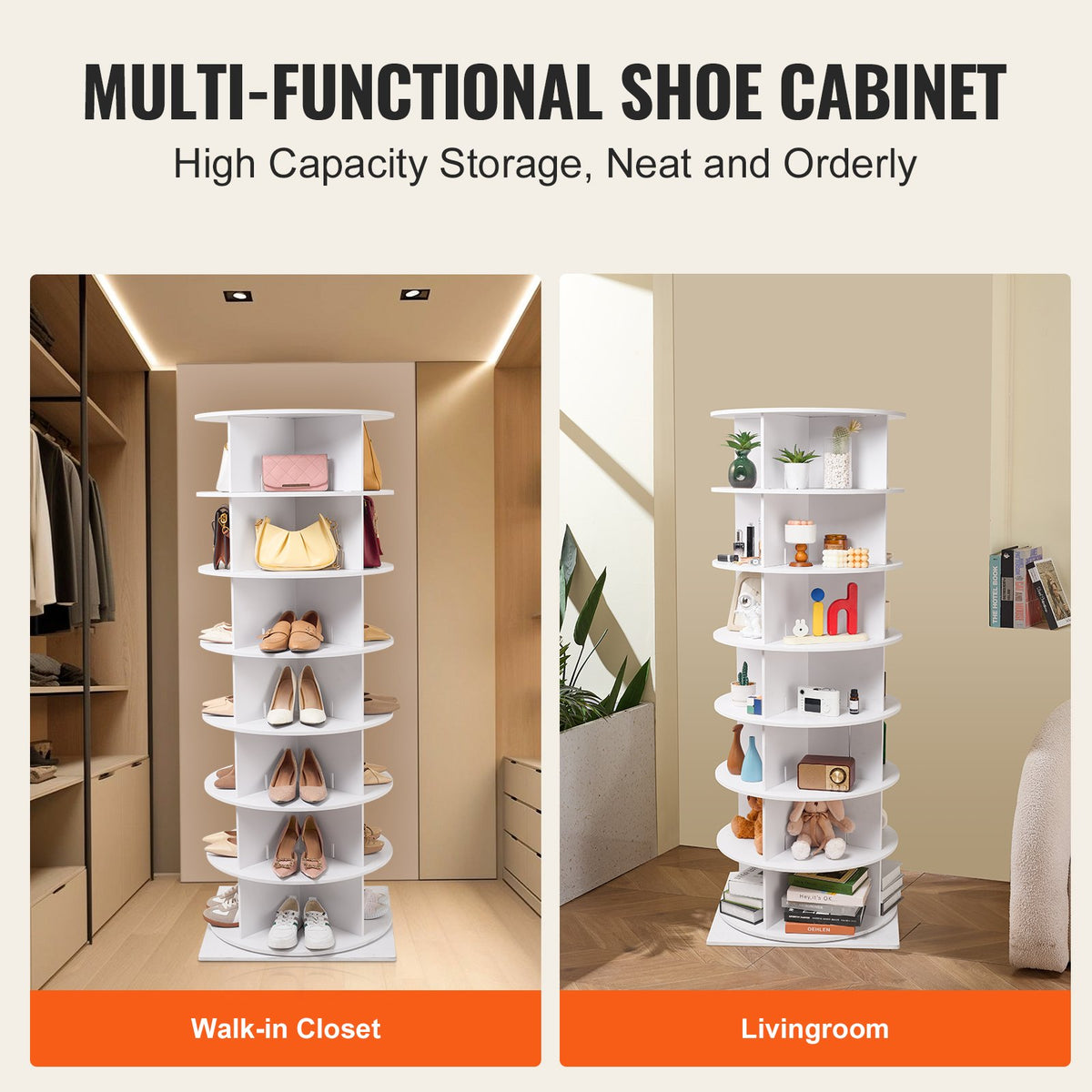 VEVOR 7 Tiers Rotating Shoe Rack Tower, 360°Spinning Shoe Display, Revolving Shoe Rack Storage Round Carousel, Lazy Susan Shoe Rack Organizer with Base for Bedroom, Living Room, Entryway, White - BSXZXJ7CGD4G22506V0 - view 4