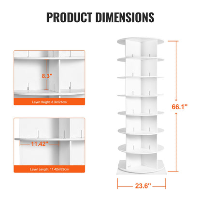 VEVOR 7 Tiers Rotating Shoe Rack Tower, 360°Spinning Shoe Display, Revolving Shoe Rack Storage Round Carousel, Lazy Susan Shoe Rack Organizer with Base for Bedroom, Living Room, Entryway, White - BSXZXJ7CGD4G22506V0 - view 5