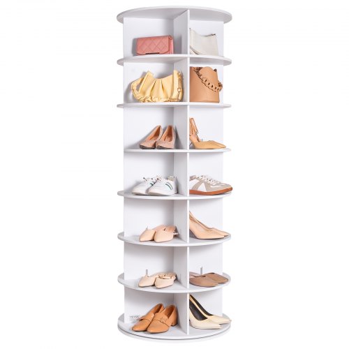 VEVOR 7 Tiers Rotating Shoe Rack Tower, 360°Spinning Shoe Display, Revolving Shoe Rack Storage Round Carousel, Lazy Susan Shoe Rack Organizer, Ideal for Bedroom, Living Room, Entryway, White - BSXZXJ7CGD4GUW3CKV0 - view 2