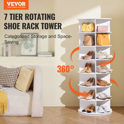 VEVOR 7 Tiers Rotating Shoe Rack Tower, 360°Spinning Shoe Display, Revolving Shoe Rack Storage Round Carousel, Lazy Susan Shoe Rack Organizer, Ideal for Bedroom, Living Room, Entryway, White - BSXZXJ7CGD4GUW3CKV0 - view 3