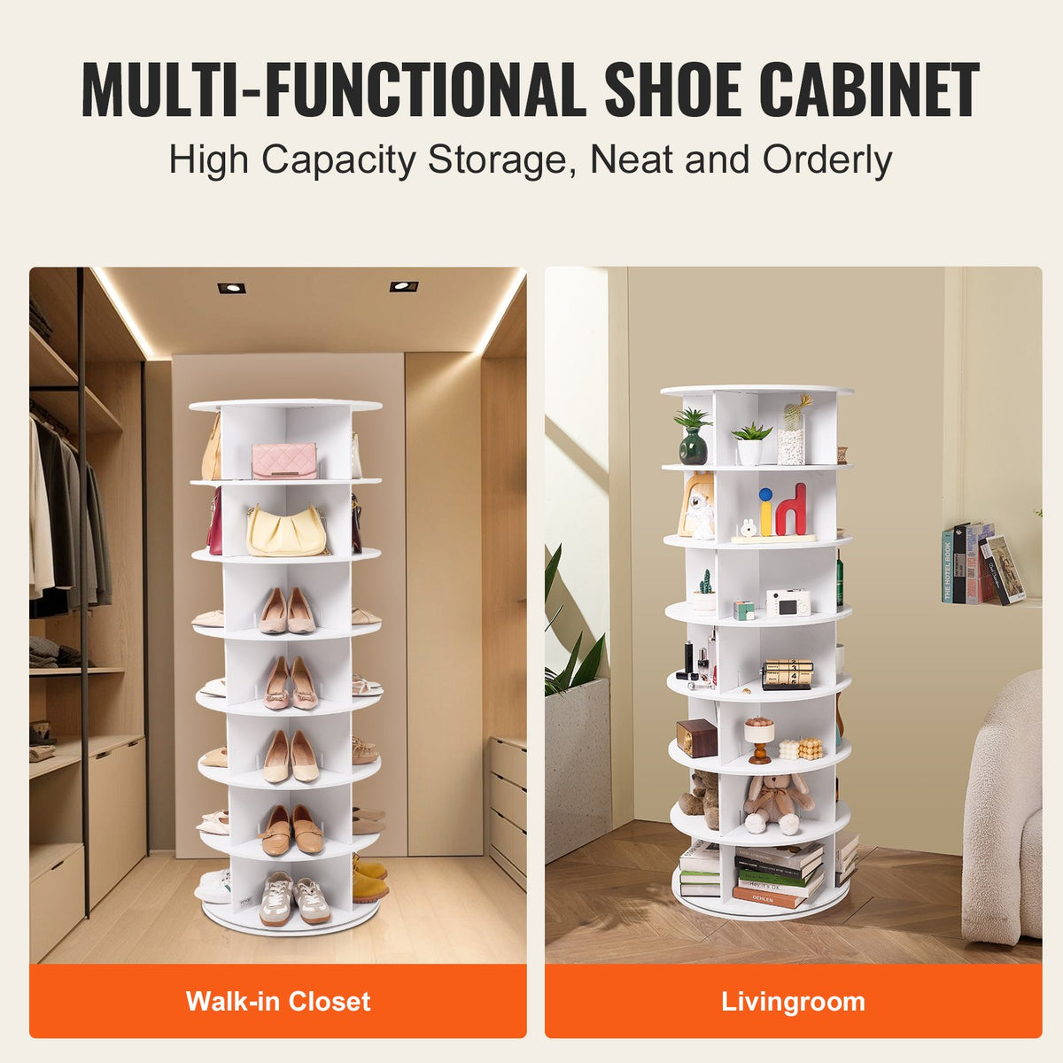 VEVOR 7 Tiers Rotating Shoe Rack Tower, 360°Spinning Shoe Display, Revolving Shoe Rack Storage Round Carousel, Lazy Susan Shoe Rack Organizer, Ideal for Bedroom, Living Room, Entryway, White - BSXZXJ7CGD4GUW3CKV0 - view 4