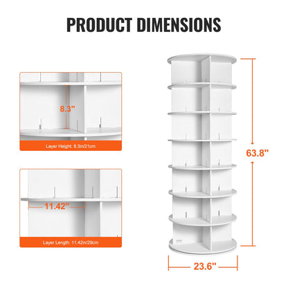 VEVOR 7 Tiers Rotating Shoe Rack Tower, 360°Spinning Shoe Display, Revolving Shoe Rack Storage Round Carousel, Lazy Susan Shoe Rack Organizer, Ideal for Bedroom, Living Room, Entryway, White - BSXZXJ7CGD4GUW3CKV0 - view 5